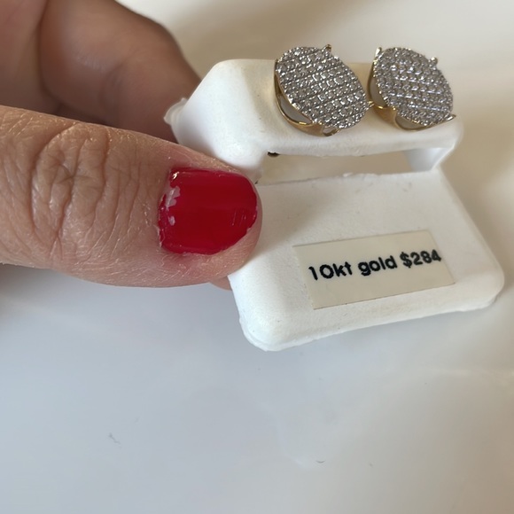 - 10 KT. Solid Gold round earrings 💎 diamond studs - Picture 5 of 6